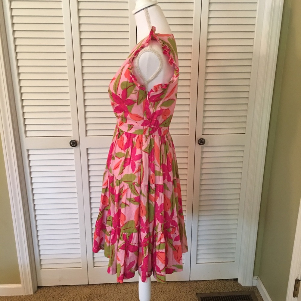 Taylor Floral Pink and Green Cotton Ruffle Dress Size XS - Picture 2 of 13